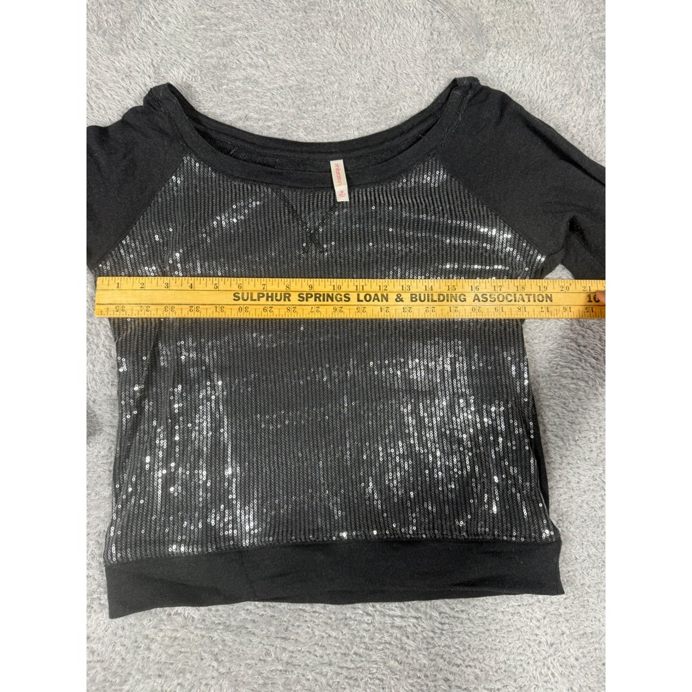 Xhilaration Sequin Front Sweatshirt Women M Black Off Shoulder Pullover - Picture 6 of 10